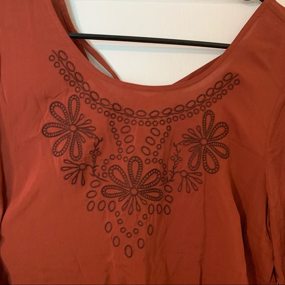 Fall rust embroidered long sleeve work blouse - Picture 2 of 7
